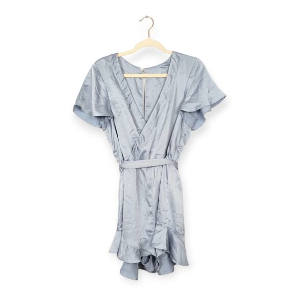 Show Me Your MuMu Light Steel Blue Luxe Satin Say I Do Romper Size L - Picture 1 of 10